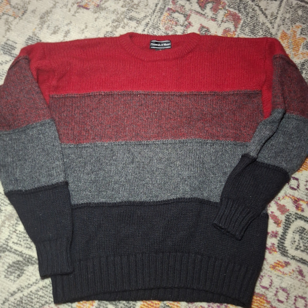 Preswick & Moore Red, Gray & Black Colorblock Crewneck Sweater